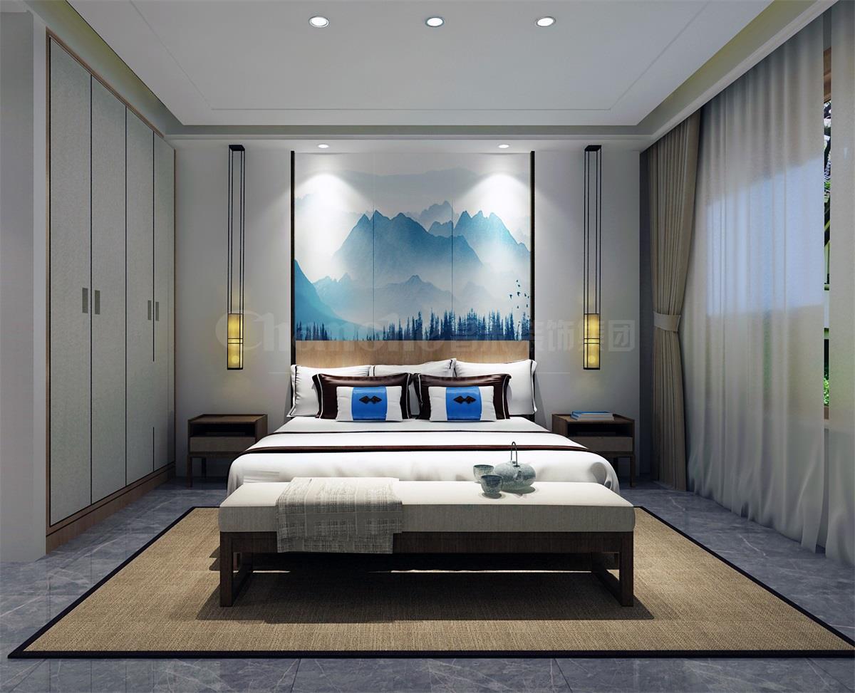 主臥貫穿、白色、灰色，加小許黑色融合的暖色調(diào)讓詩(shī)意棲居，少幾分濃墨重彩，多幾分雅致清寧，并在此感悟生命的智慧。內(nèi)心的平靜才能感悟到生活的大美，美不是符號(hào)，是一種心境，一份怡然，更是一份禪動(dòng)。